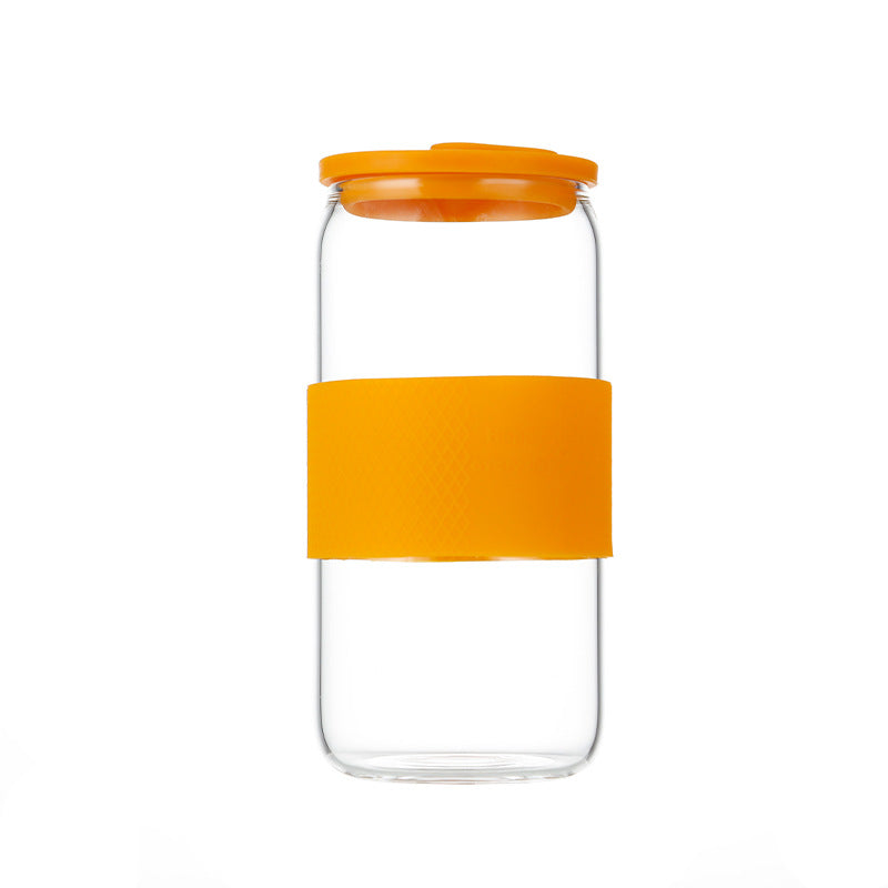 Pull Can Shape Glass Cup With Lid Straw