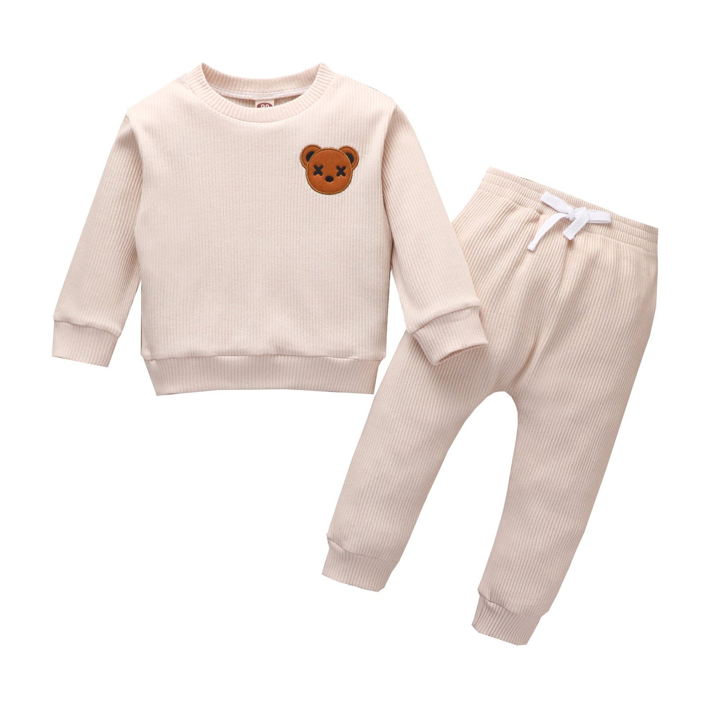 Children's Bear Embroidered Long-sleeved Top Solid Color Trousers Two-piece Set