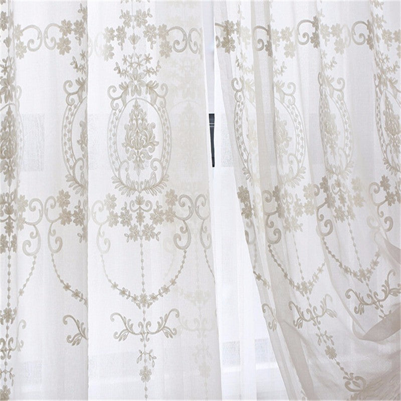 Translucent Embroidered Window Screen White European Style