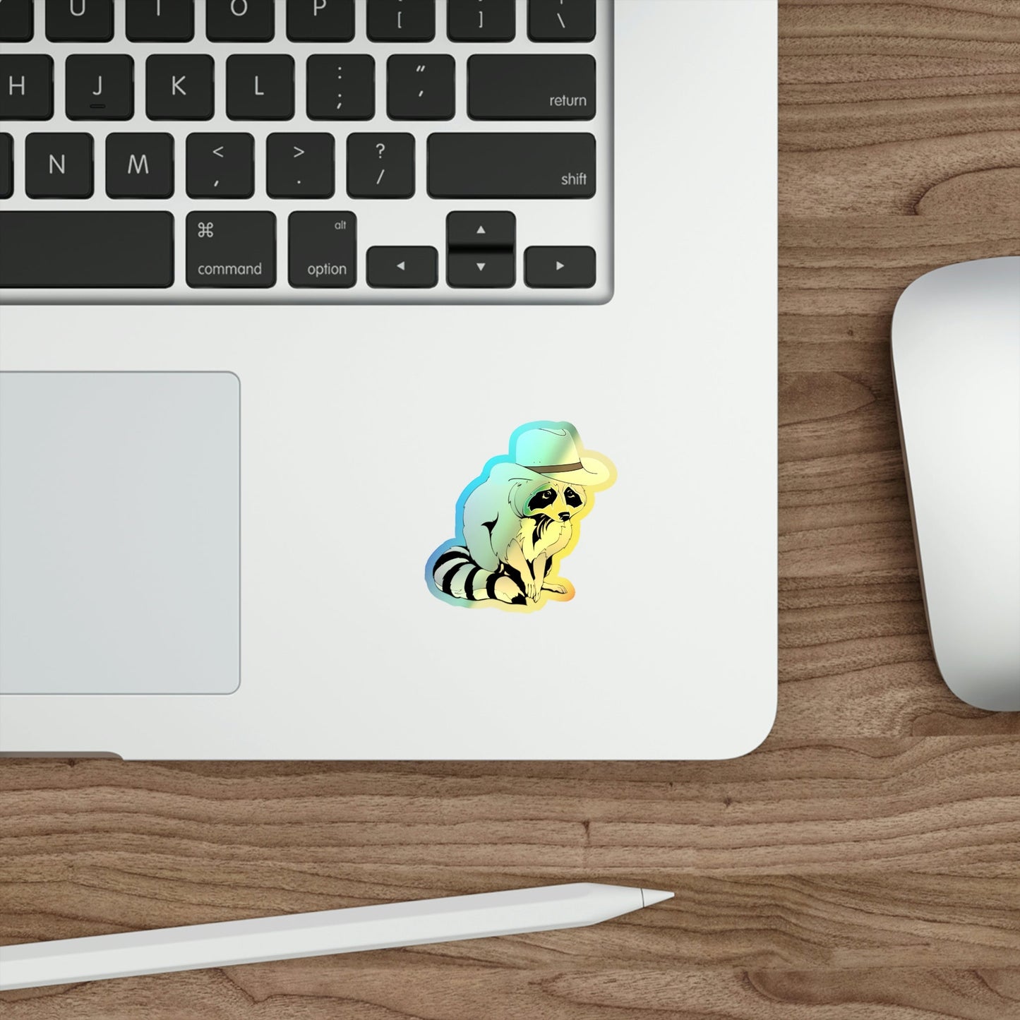 Cute Cowboy Raccoon Holographic Die-cut Stickers