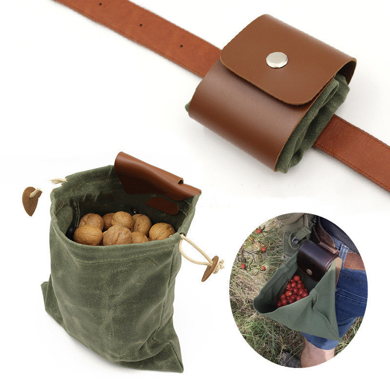 Outdoor Wet Wax Canvas Picking Bag Garden Waist Hanging Fruit Bag