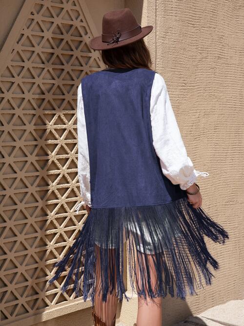 Fringe Hem Open Front Vest