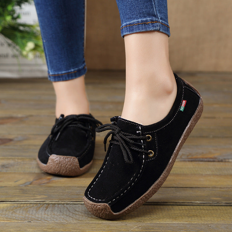 Lace-up Flat Shoes Sneakers Women Frosted Shoes