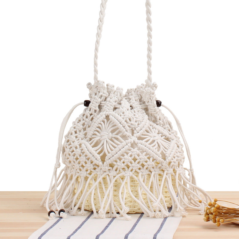 Bucket Woven Bag Hand-stitched Hollow Cross-body Straw