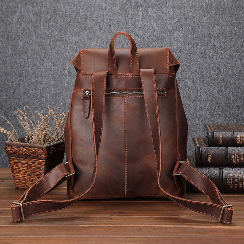 Men's Leather Retro Cowhide Fashion Backpack