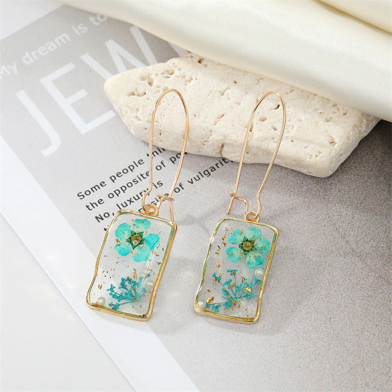 Rectangle Transparent Drip Dry Flower Earrings