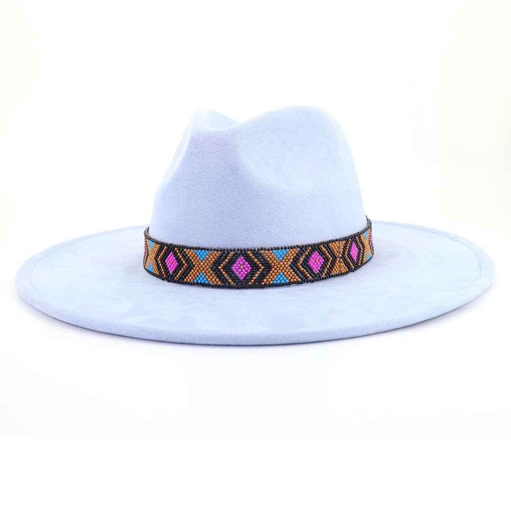 Women's Suede Bohemian Large Brim Flat Top Hat