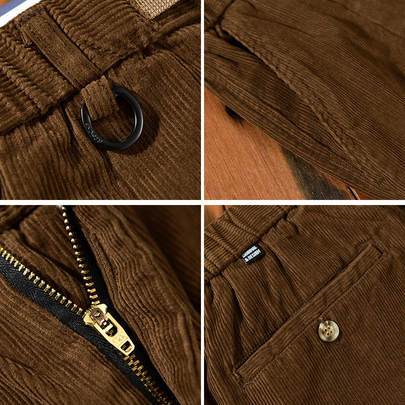 Men's Fashion Retro Loose Corduroy Workwear Casual Trousers