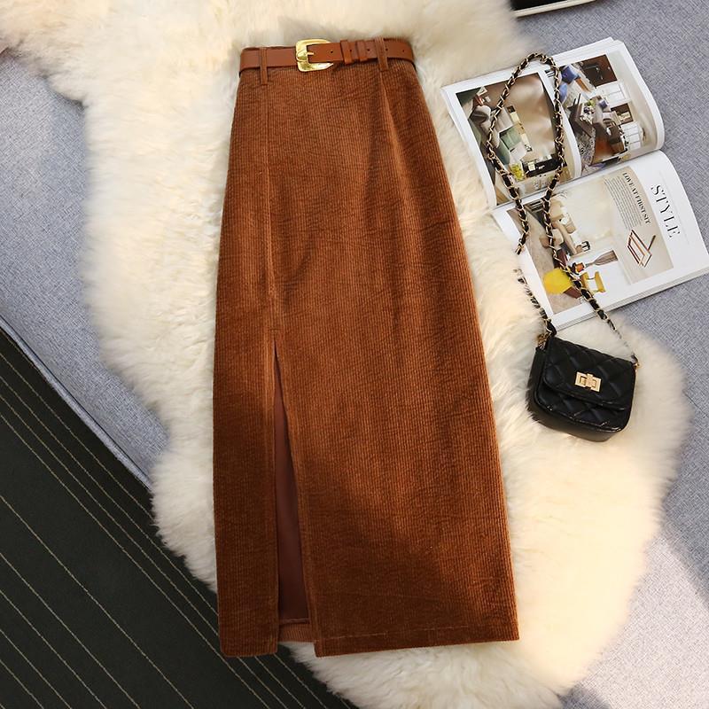 Hip-wrapped One-step High Waist A- Line Corduroy Skirt For Women