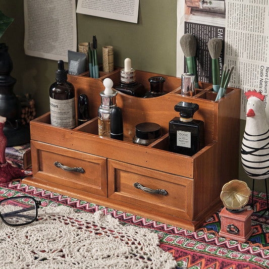 Retro Style Wooden Makeup Rack With Drawers