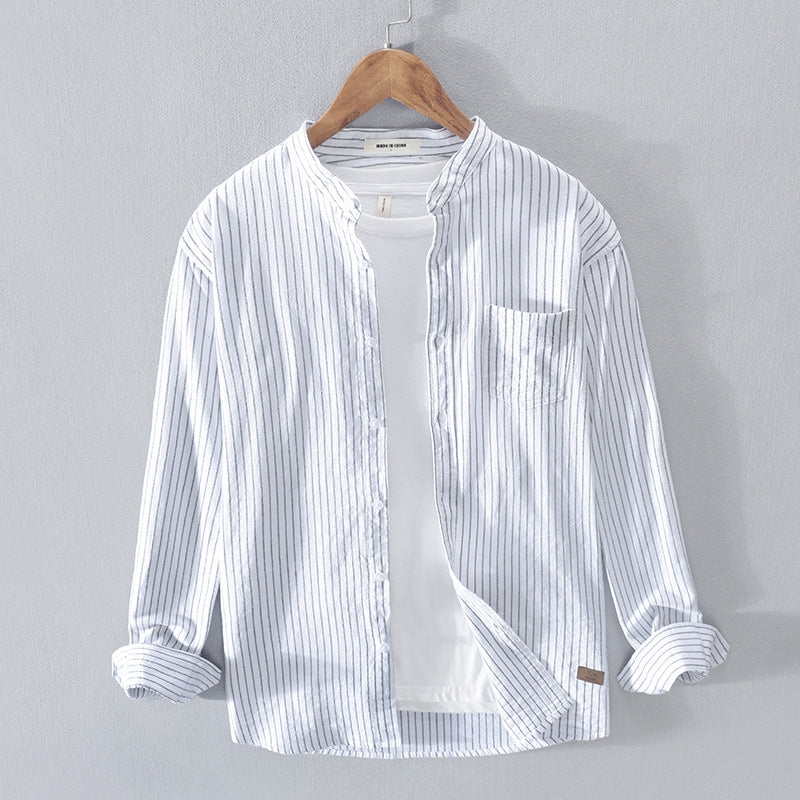 Men's Fashion Casual Striped Stand Collar Shirt