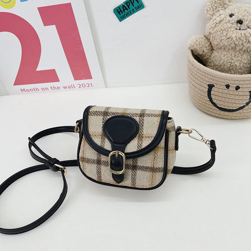 Small Woolen Plaid College Style Crossbody Bag