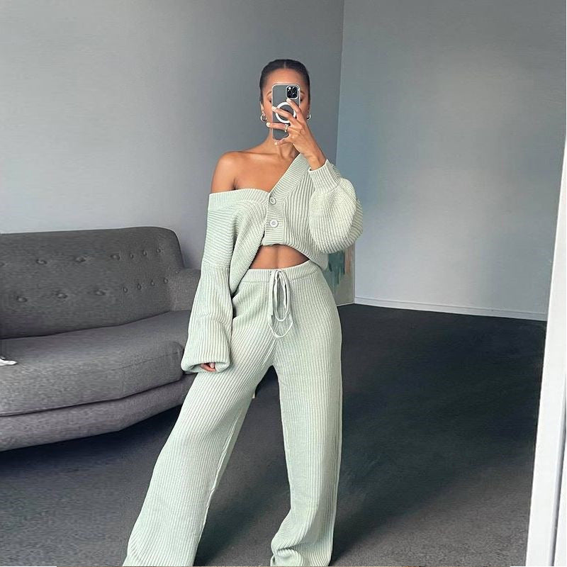 Fashion Women's Wear Long-sleeved Sweater And Trousers Two-piece Set