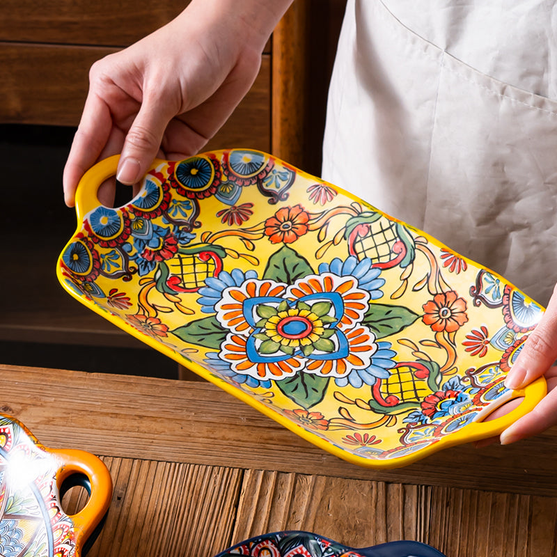 Bohemian Double Ear Ceramic Household Steamed Fish Plate