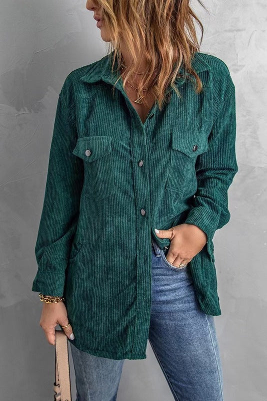 Women's Corduroy Lapel Button Loose Casual blouse