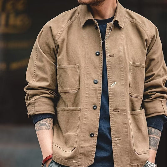 Men's Fashion Retro Khaki Color Work Coat