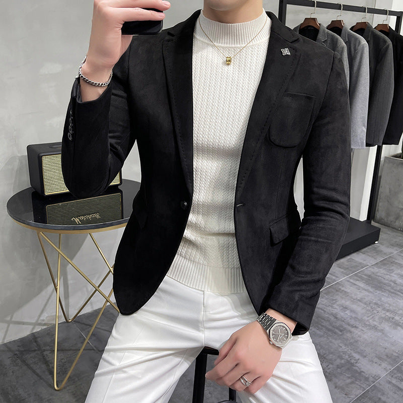 Men's Fashion Casual Suede Suit Top