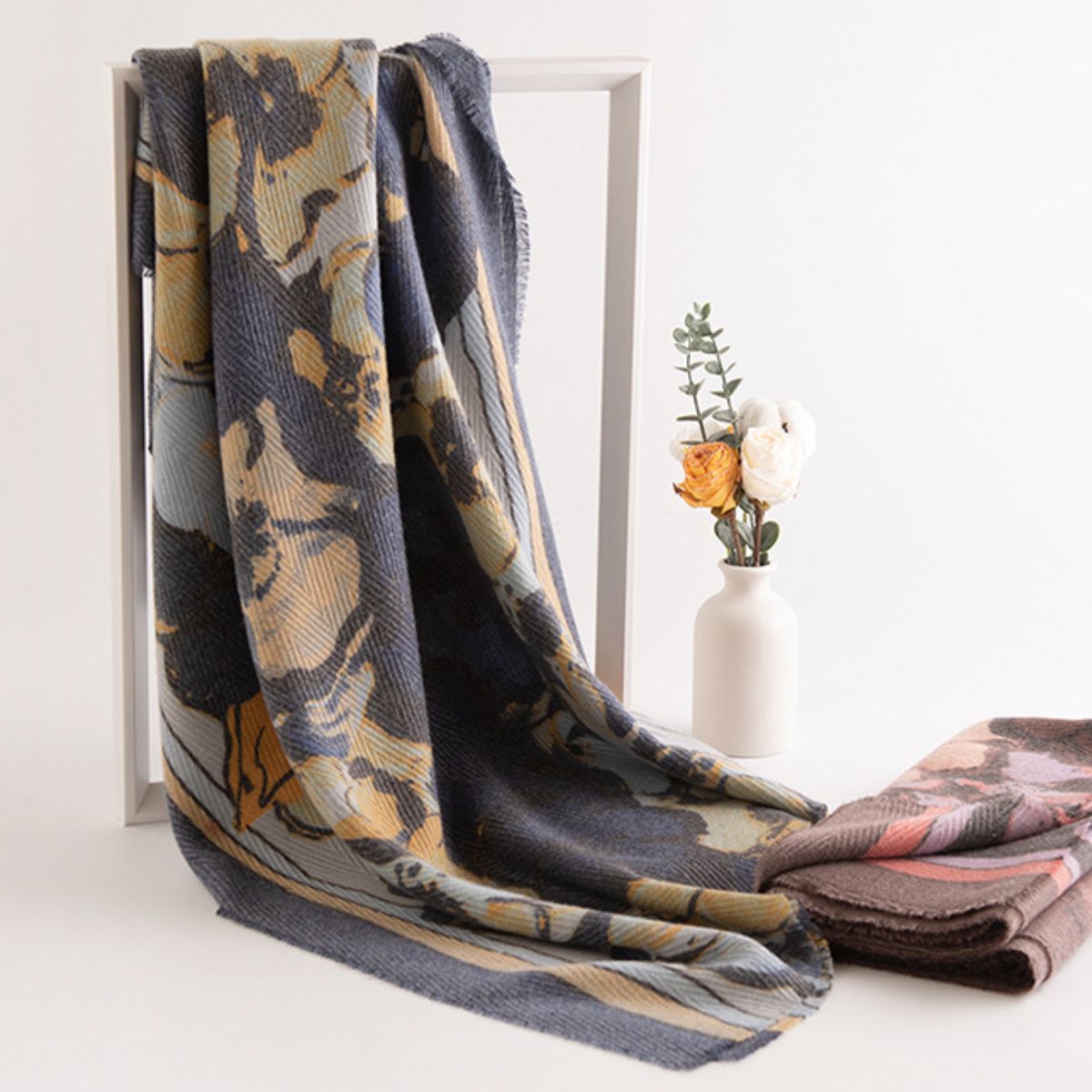 Printed Raw Hem Polyester Scarf