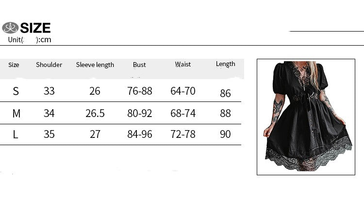 Women's Lace Texture Fabric Puff Sleeve Dress