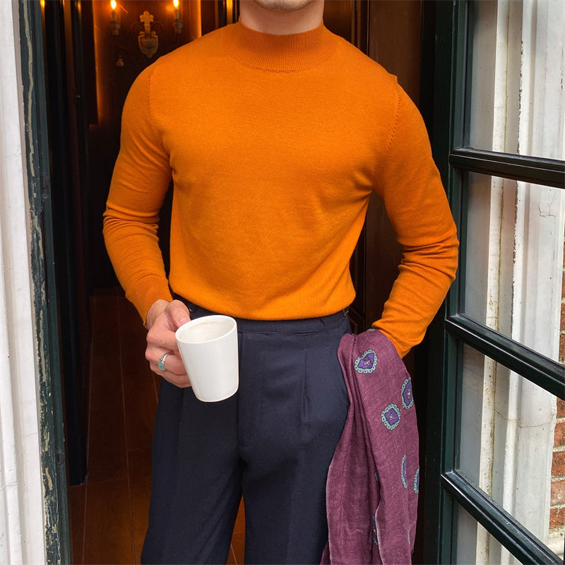 Men's Fleece Semi-Turtleneck Slim Knit Vintage