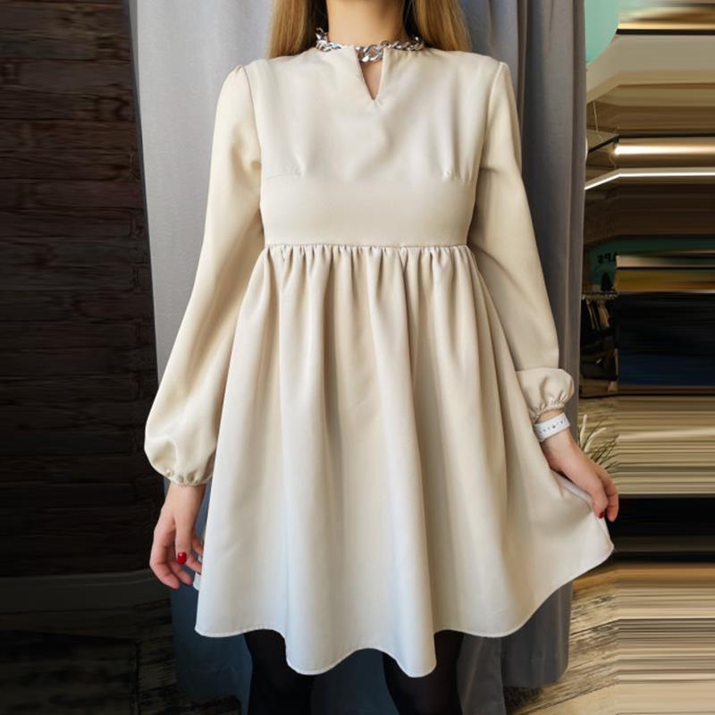 Spring New Loose High Waist Pure Color Dress