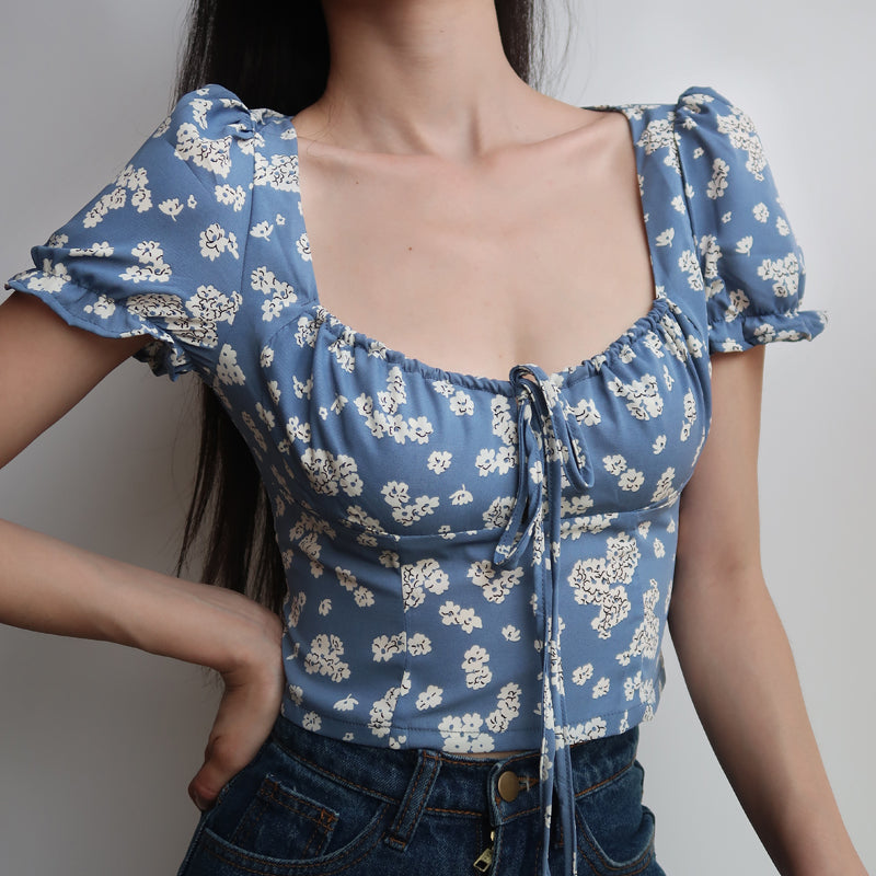 Women's Floral Shirt High Waist Short Slim  Fit Top