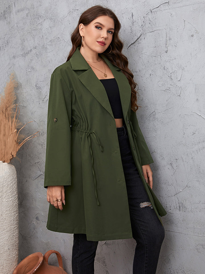 Army Green Plus Size Lapel Collar Roll-Tab Sleeve Trench Coat