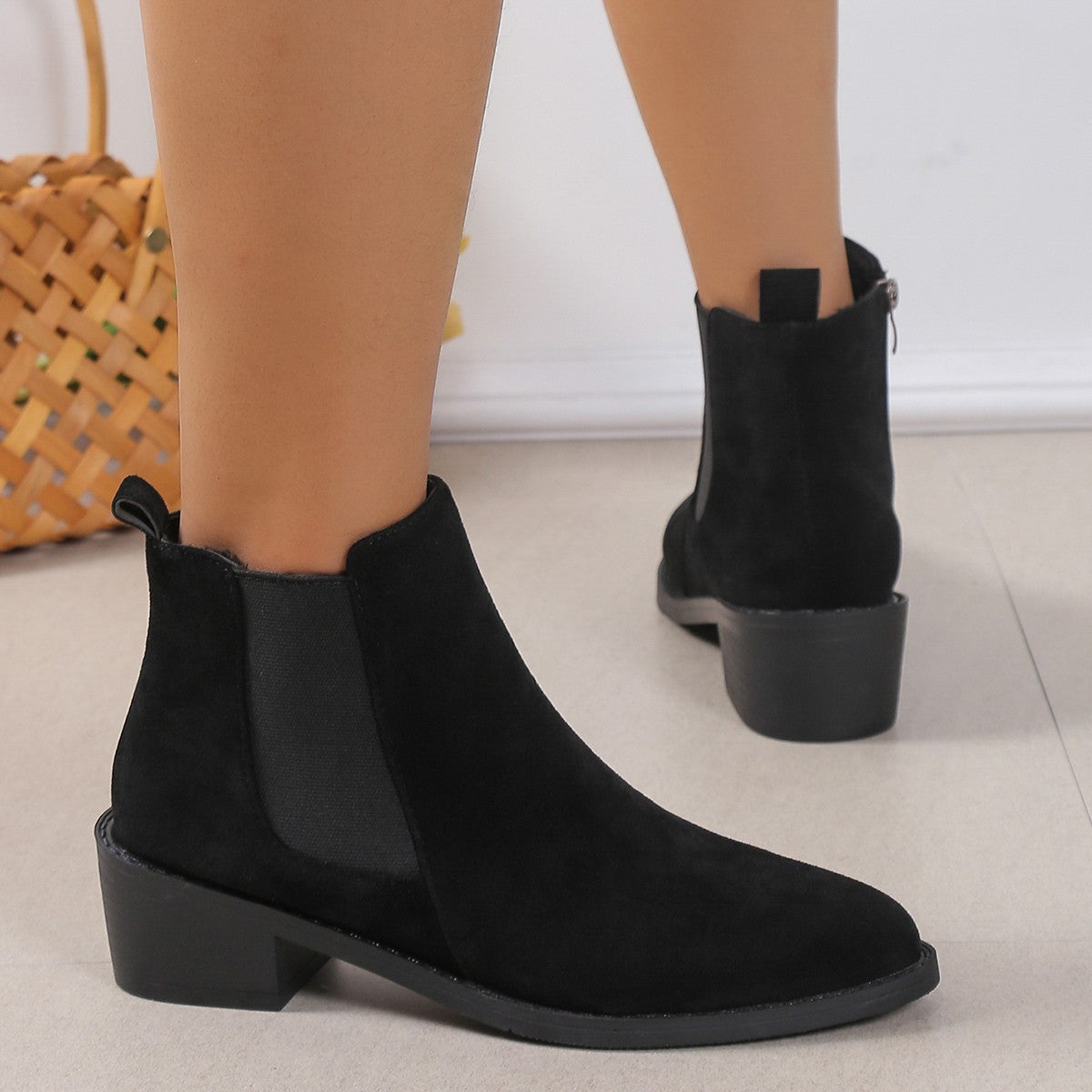 Women's Fashion Ankle Boots With Side Zipper Chunky Heel Boots