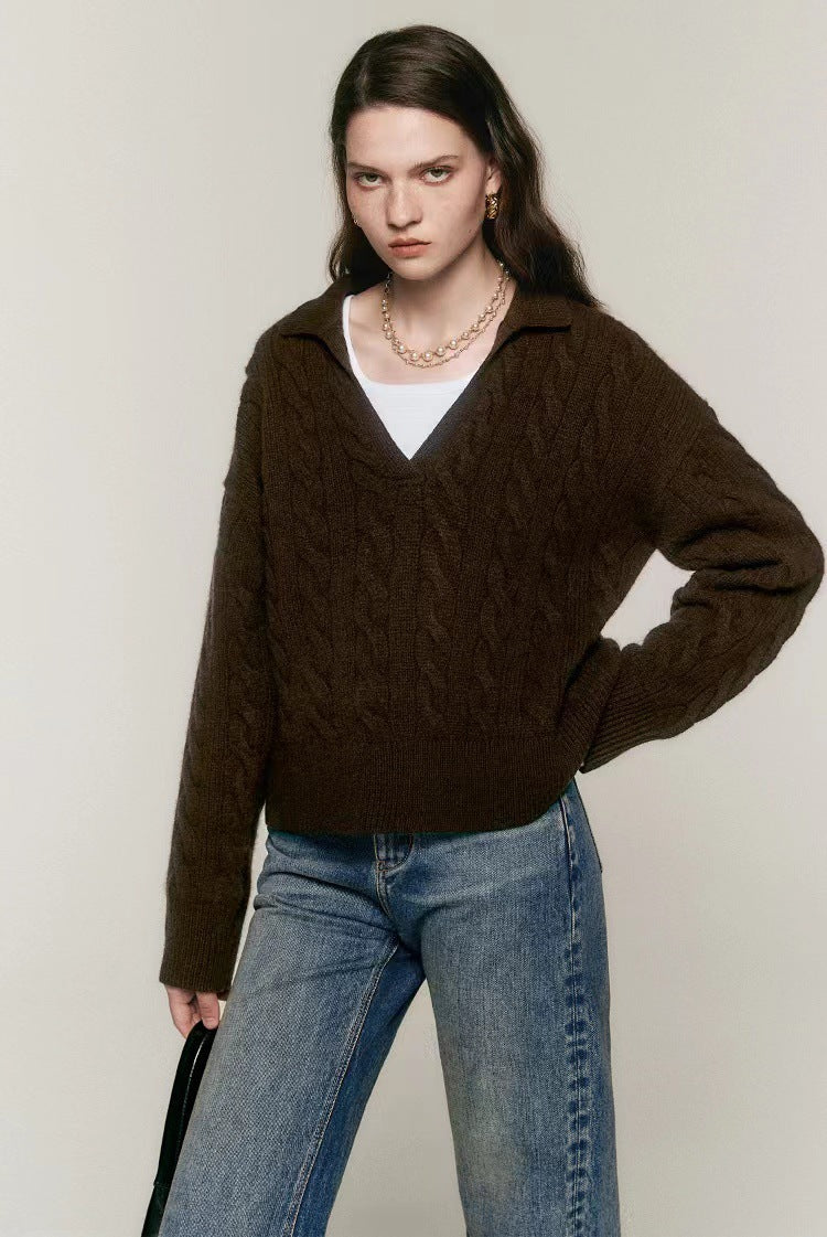 Old Money Style Pure Wool Lazy Style Polo Collar Sweater