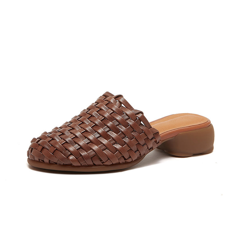 Leather Vintage Hand-woven Slippers