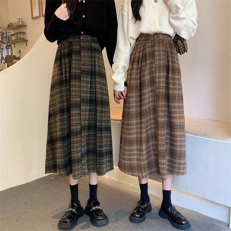 High-grade Coffee Color Plaid Skirt For Women