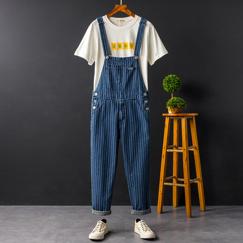 Working Bib Top Pants Men's And Women's Same Striped Slim Fit