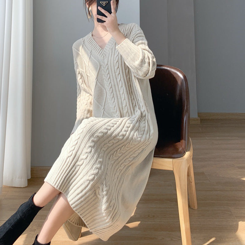 Women's Cable-knit Sweater Dress Knitted