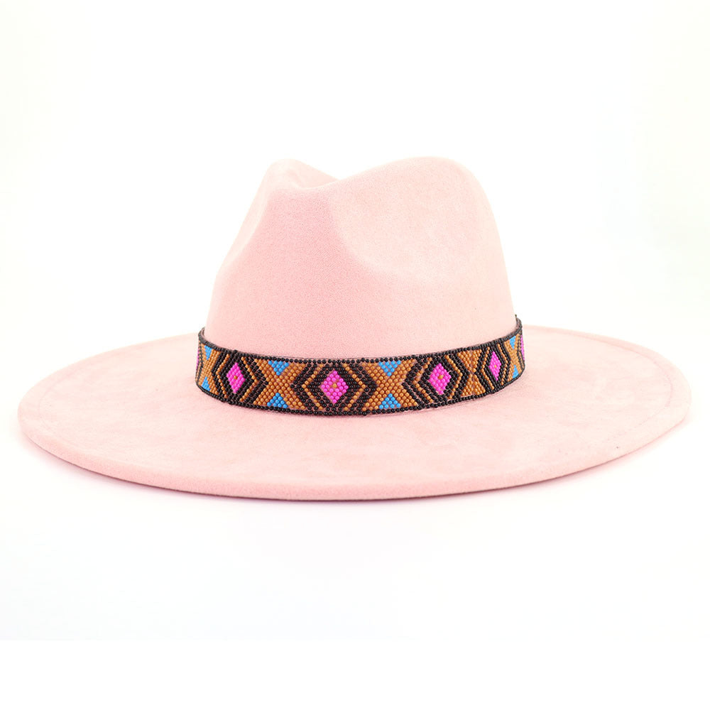 Women's Suede Bohemian Large Brim Flat Top Hat