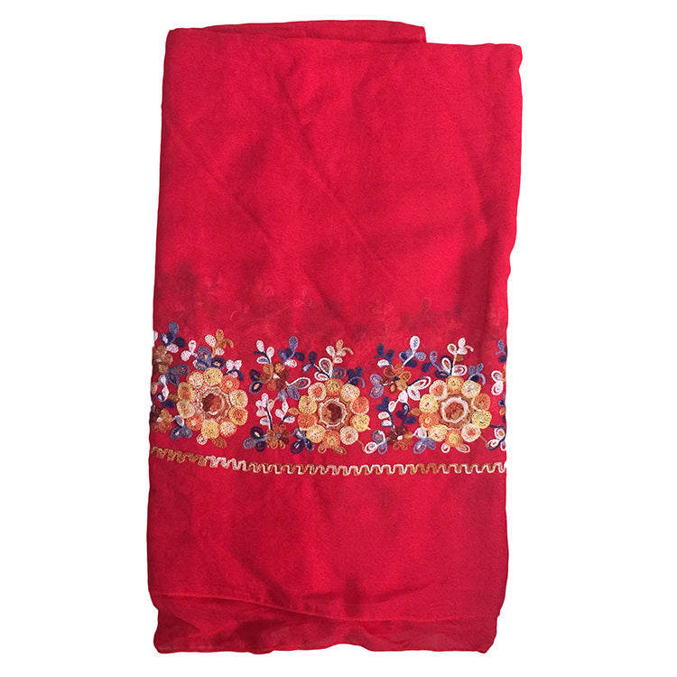 Embroidered Cotton And Linen Scarf Shawl