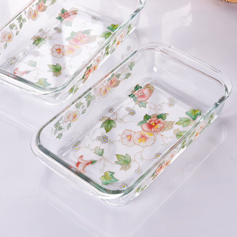 Floral Heat-resistant High Borosilicate Glass Plate Household Transparent Serveware