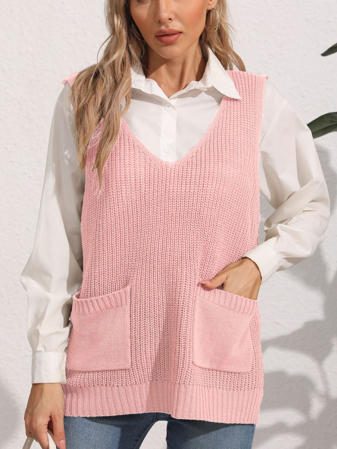 Pocketed V-Neck Sweater Vest