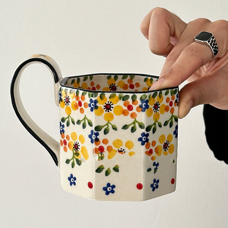 Vintage Hand-painted Summer Yellow Flower Mug Ceramic