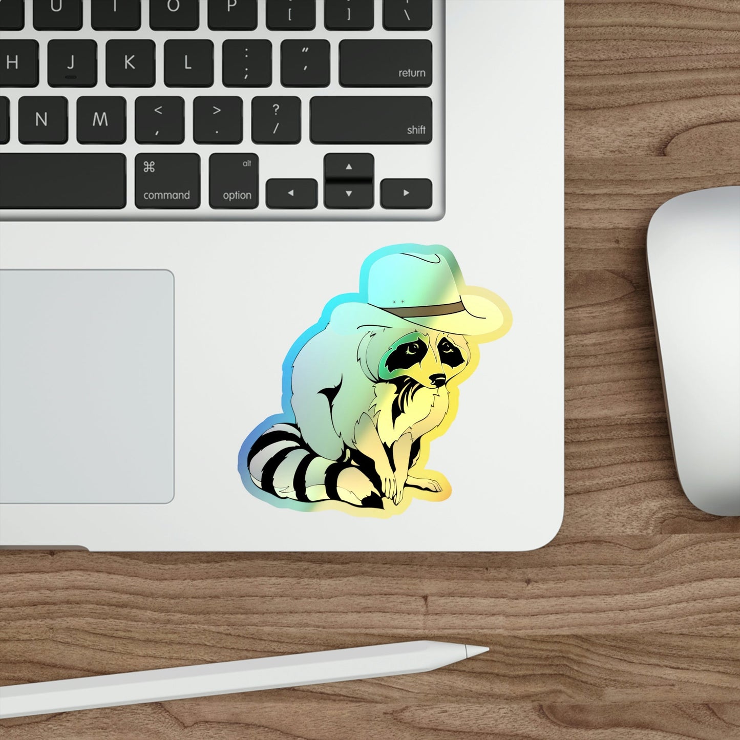 Cute Cowboy Raccoon Holographic Die-cut Stickers