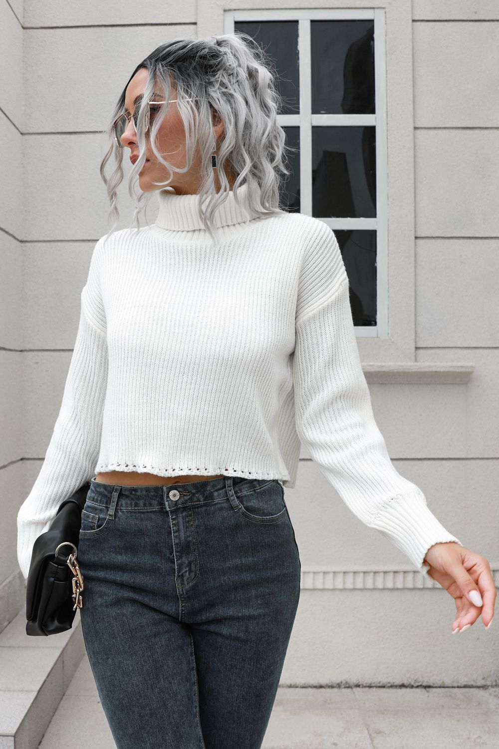 Turtleneck Dropped Shoulder Sweater