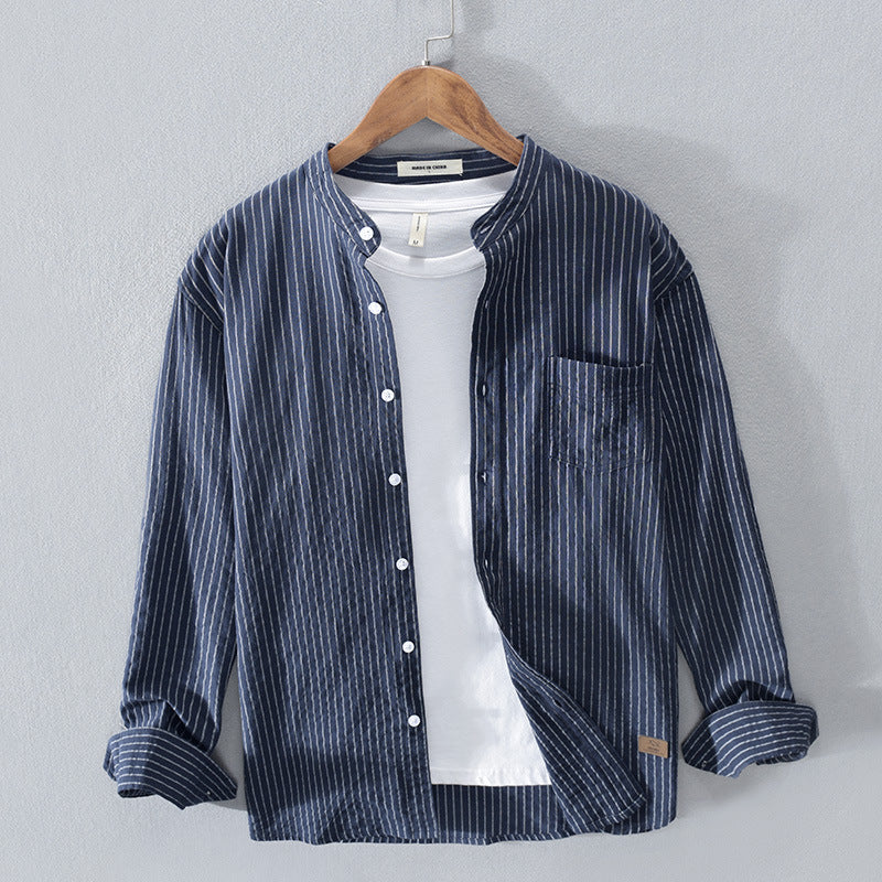 Men's Fashion Casual Striped Stand Collar Shirt