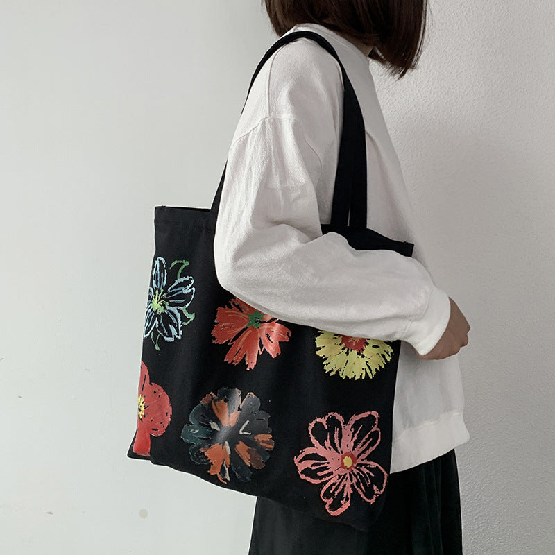 Painted Canvas Simple Handheld Shoulder Bag