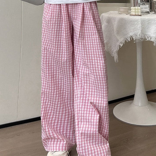 Slimming Lazy Gingham Plaid Long Pants