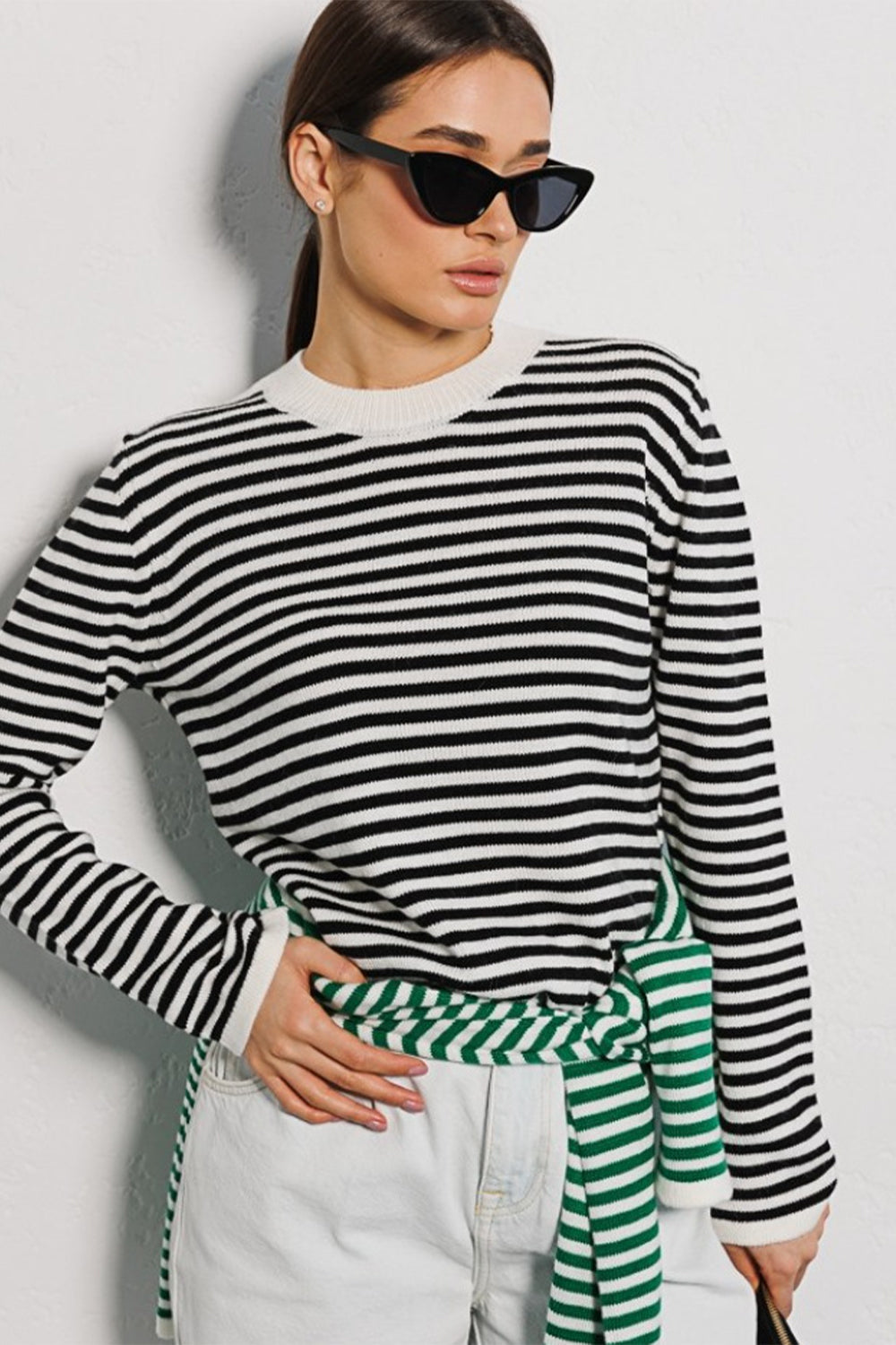 Striped Round Neck Long Sleeve Sweater