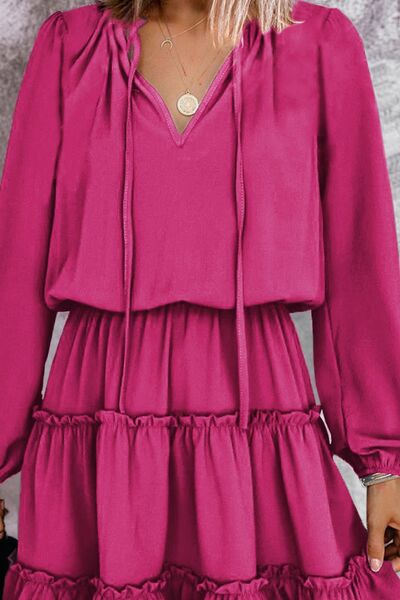 Frill Tie Neck Balloon Sleeve Dress