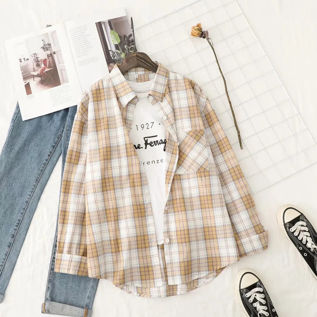 Literary Retro Plaid Shirt Women's Jacket