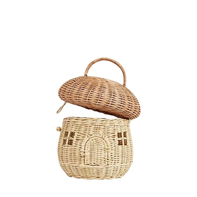 INS Handmade Rattan Mushroom Basket Cute Storage Ornament