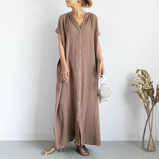 Cotton Linen Loose Waist Linen Cardigan Solid Color Dress