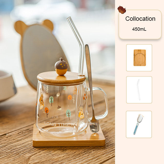 Cute Straw Glass Transparent Mug Heat Resistant