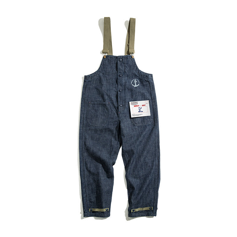 Vintage Deck Suspenders Spring And Autumn Plain Straight Leg Denim Overalls